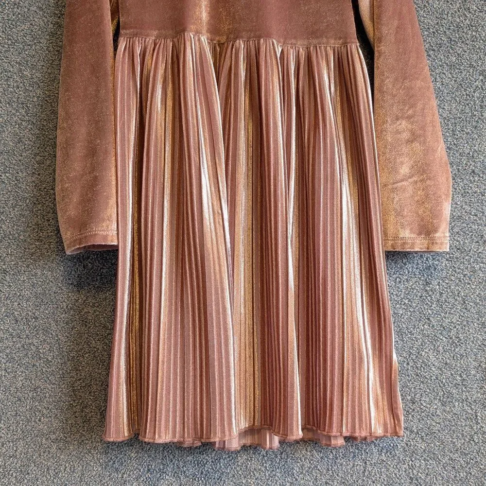 Wonder Nation Girls Size S (6/6X) Mock Neck Blush Pink Velvet Pleated Midi Dress